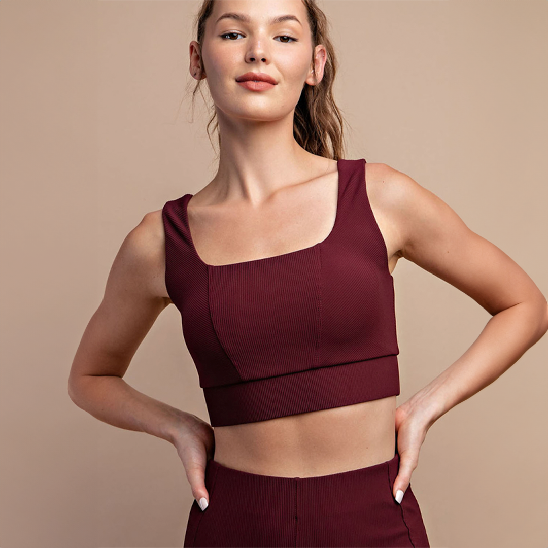 V-waist flared legging set Wine