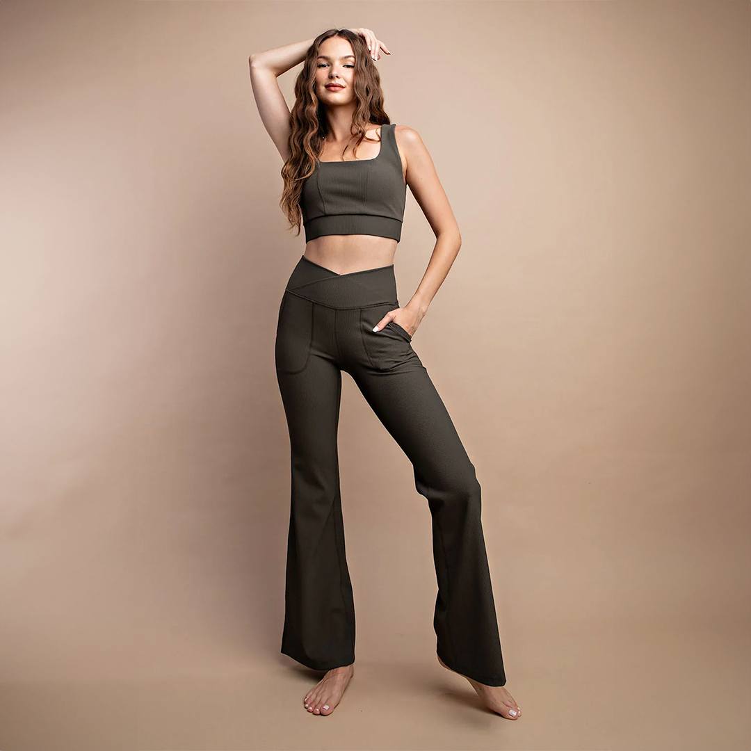 V-waist flared legging set Smoked Olive