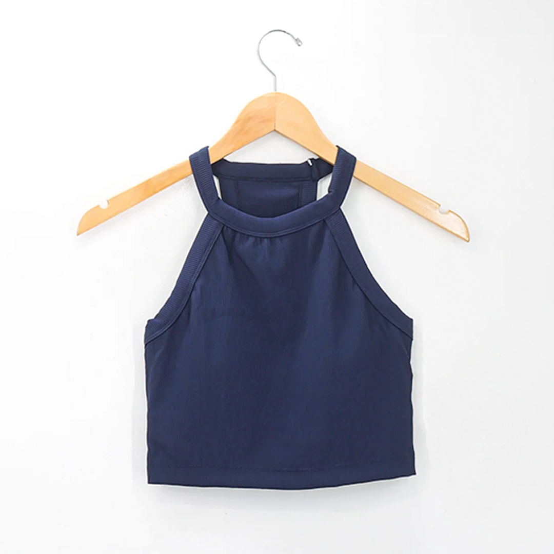 Rib halter crop tank Navy Blue