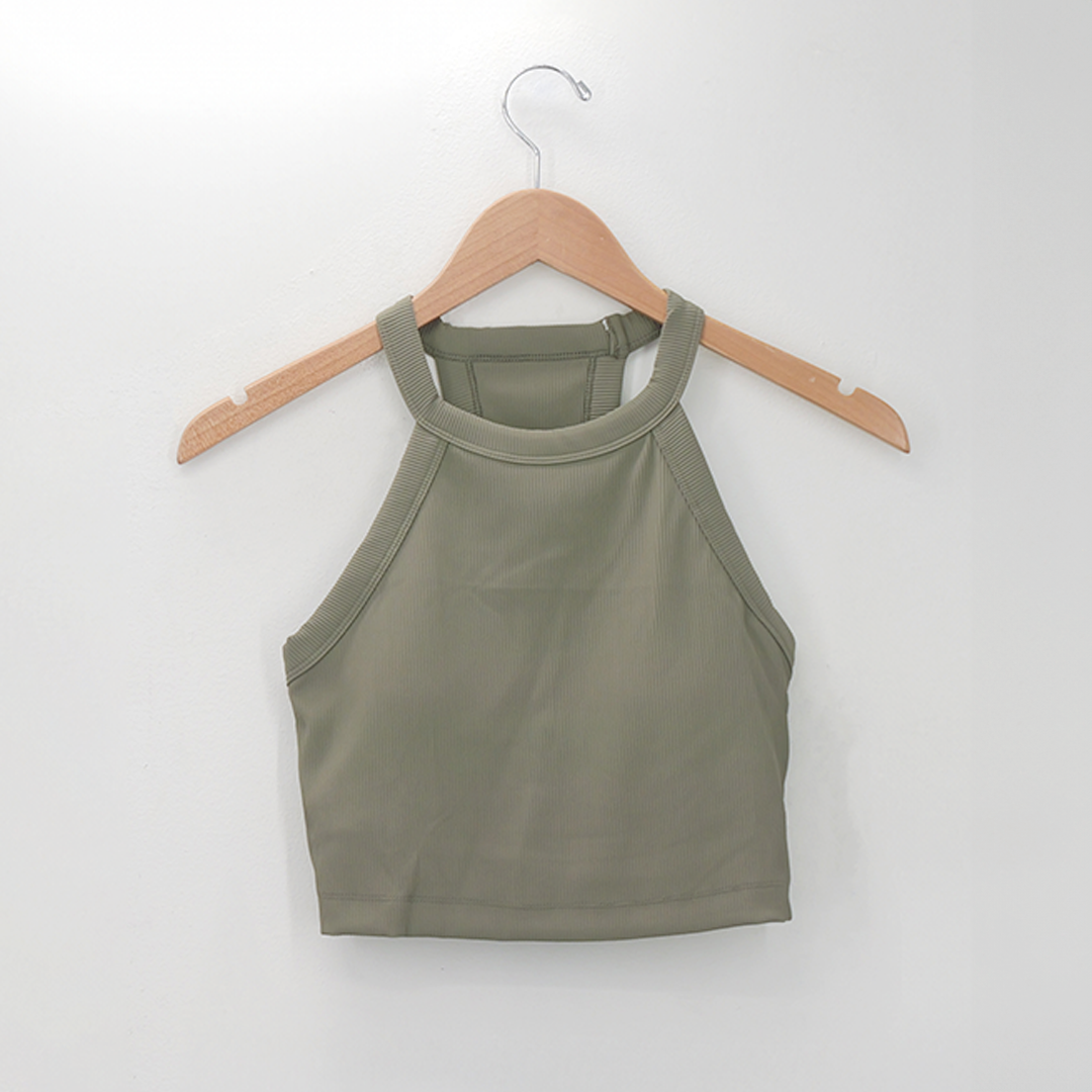 Rib halter crop tank Smoked Olive